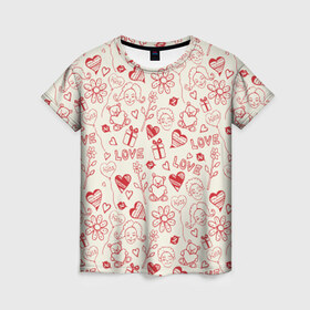 Женская футболка 3D с принтом Любовь в Екатеринбурге, 100% полиэфир ( синтетическое хлопкоподобное полотно) | прямой крой, круглый вырез горловины, длина до линии бедер | love | игрушки | любовь | мишка | ромашки | сердце | цветы | шарики