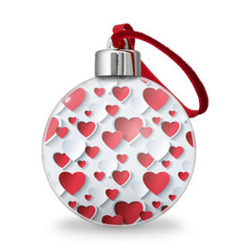Ёлочный шар с принтом Сердца в Екатеринбурге, Пластик | Диаметр: 77 мм | день святого валентина | любовь | сердца