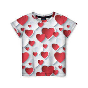 Детская футболка 3D с принтом Сердца в Екатеринбурге, 100% гипоаллергенный полиэфир | прямой крой, круглый вырез горловины, длина до линии бедер, чуть спущенное плечо, ткань немного тянется | день святого валентина | любовь | сердца