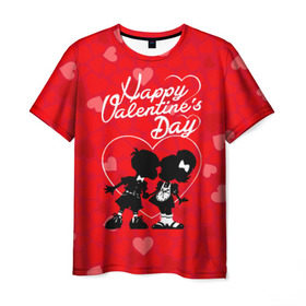 Мужская футболка 3D с принтом Valentine`s Day в Екатеринбурге, 100% полиэфир | прямой крой, круглый вырез горловины, длина до линии бедер | valentines day | любовь | поцелуй | сердца