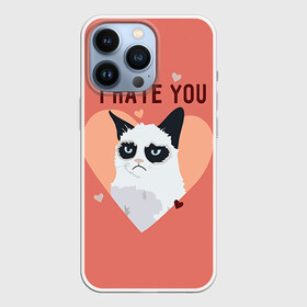 Чехол для iPhone 13 Pro с принтом I hate you в Екатеринбурге,  |  | 14 февраля | cat | i hate you | день святого валентина | кот | ненавижу 14 февраля | сердечки