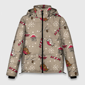 Мужская зимняя куртка 3D с принтом Зимнее настроение в Екатеринбурге, верх — 100% полиэстер; подкладка — 100% полиэстер; утеплитель — 100% полиэстер | длина ниже бедра, свободный силуэт Оверсайз. Есть воротник-стойка, отстегивающийся капюшон и ветрозащитная планка. 

Боковые карманы с листочкой на кнопках и внутренний карман на молнии. | воробей | зима | конфеты | новый год | снежинки