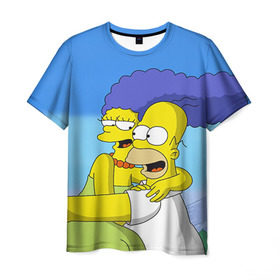 Мужская футболка 3D с принтом Гомер и Мардж в Екатеринбурге, 100% полиэфир | прямой крой, круглый вырез горловины, длина до линии бедер | гомер