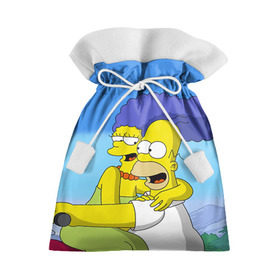 Подарочный 3D мешок с принтом Гомер и Мардж в Екатеринбурге, 100% полиэстер | Размер: 29*39 см | гомер