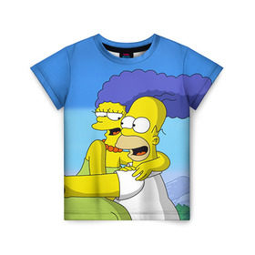 Детская футболка 3D с принтом Гомер и Мардж в Екатеринбурге, 100% гипоаллергенный полиэфир | прямой крой, круглый вырез горловины, длина до линии бедер, чуть спущенное плечо, ткань немного тянется | Тематика изображения на принте: гомер
