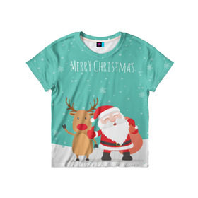 Детская футболка 3D с принтом Merry Christmas в Екатеринбурге, 100% гипоаллергенный полиэфир | прямой крой, круглый вырез горловины, длина до линии бедер, чуть спущенное плечо, ткань немного тянется | merry christmas | дед мороз | новый год | рождество