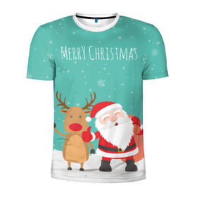 Мужская футболка 3D спортивная с принтом Merry Christmas в Екатеринбурге, 100% полиэстер с улучшенными характеристиками | приталенный силуэт, круглая горловина, широкие плечи, сужается к линии бедра | merry christmas | дед мороз | новый год | рождество