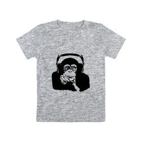 Детская футболка хлопок с принтом Обезьяна в наушниках в Екатеринбурге, 100% хлопок | круглый вырез горловины, полуприлегающий силуэт, длина до линии бедер | 2016 | наушники | обезьяна | символ | шимпанзе