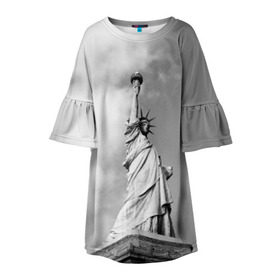 Детское платье 3D с принтом Статуя Свободы в Екатеринбурге, 100% полиэстер | прямой силуэт, чуть расширенный к низу. Круглая горловина, на рукавах — воланы | Тематика изображения на принте: америка | нью йорк | статуя свободы | сша | штаты