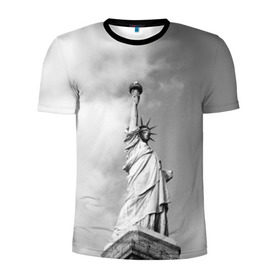 Мужская футболка 3D спортивная с принтом Статуя Свободы в Екатеринбурге, 100% полиэстер с улучшенными характеристиками | приталенный силуэт, круглая горловина, широкие плечи, сужается к линии бедра | Тематика изображения на принте: америка | нью йорк | статуя свободы | сша | штаты