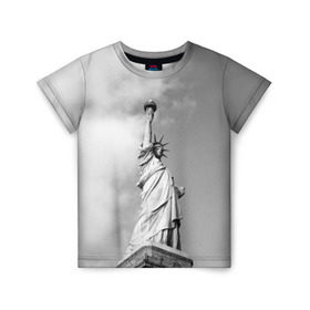 Детская футболка 3D с принтом Статуя Свободы в Екатеринбурге, 100% гипоаллергенный полиэфир | прямой крой, круглый вырез горловины, длина до линии бедер, чуть спущенное плечо, ткань немного тянется | Тематика изображения на принте: америка | нью йорк | статуя свободы | сша | штаты
