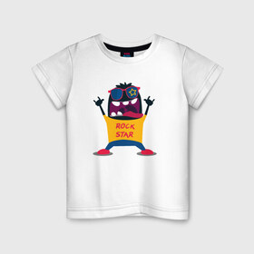 Детская футболка хлопок с принтом Монстр Rock star в Екатеринбурге, 100% хлопок | круглый вырез горловины, полуприлегающий силуэт, длина до линии бедер | rock | звезда | монстр | монстр rock starstar | рок
