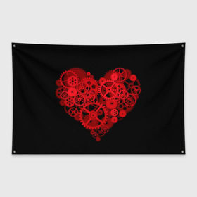 Флаг-баннер с принтом Механическое сердце в Екатеринбурге, 100% полиэстер | размер 67 х 109 см, плотность ткани — 95 г/м2; по краям флага есть четыре люверса для крепления | контраст | любовь | механическое | сердце | шестеренки