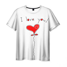 Мужская футболка 3D с принтом Я тебя люблю в Екатеринбурге, 100% полиэфир | прямой крой, круглый вырез горловины, длина до линии бедер | воздушный | сердце | шар | я тебя люблю