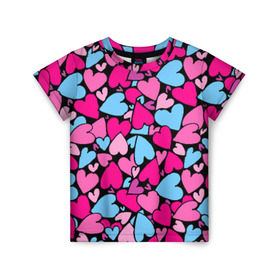 Детская футболка 3D с принтом Сердца в Екатеринбурге, 100% гипоаллергенный полиэфир | прямой крой, круглый вырез горловины, длина до линии бедер, чуть спущенное плечо, ткань немного тянется | любовь | орнамент | сердца