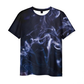 Мужская футболка 3D с принтом Синий дым в Екатеринбурге, 100% полиэфир | прямой крой, круглый вырез горловины, длина до линии бедер | Тематика изображения на принте: темный