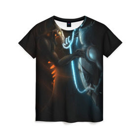 Женская футболка 3D с принтом Razor and shadow fiend в Екатеринбурге, 100% полиэфир ( синтетическое хлопкоподобное полотно) | прямой крой, круглый вырез горловины, длина до линии бедер | dota 2 | razor | shadow fiend | дота 2