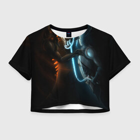 Женская футболка 3D укороченная с принтом Razor and shadow fiend в Екатеринбурге, 100% полиэстер | круглая горловина, длина футболки до линии талии, рукава с отворотами | dota 2 | razor | shadow fiend | дота 2