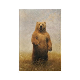 Обложка для паспорта матовая кожа с принтом Медведь в поле в Екатеринбурге, натуральная матовая кожа | размер 19,3 х 13,7 см; прозрачные пластиковые крепления | Тематика изображения на принте: bear | медведь | одуванчики | русский медведь в чистом русском поле мечта патриотаполе | сено