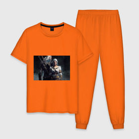 Мужская пижама хлопок с принтом The Witcher 3 Wild Hunt в Екатеринбурге, 100% хлопок | брюки и футболка прямого кроя, без карманов, на брюках мягкая резинка на поясе и по низу штанин
 | игра.ведьмак 3 | цири | цири и геральт геральт