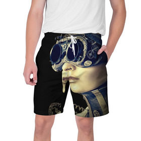 Мужские шорты 3D с принтом Девушка steampunk в Екатеринбурге,  полиэстер 100% | прямой крой, два кармана без застежек по бокам. Мягкая трикотажная резинка на поясе, внутри которой широкие завязки. Длина чуть выше колен | девушка steampunk | киберпанк | кожа | очки | шляпа