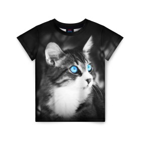 Детская футболка 3D с принтом Кот в Екатеринбурге, 100% гипоаллергенный полиэфир | прямой крой, круглый вырез горловины, длина до линии бедер, чуть спущенное плечо, ткань немного тянется | взгляд | глаза | голубые | кот