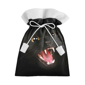 Подарочный 3D мешок с принтом Черный кот в Екатеринбурге, 100% полиэстер | Размер: 29*39 см | Тематика изображения на принте: глаза | клыки | хищник | черный кон