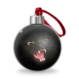 Ёлочный шар с принтом Черный кот в Екатеринбурге, Пластик | Диаметр: 77 мм | Тематика изображения на принте: глаза | клыки | хищник | черный кон