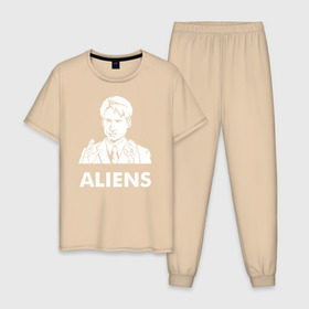Мужская пижама хлопок с принтом Aliens в Екатеринбурге, 100% хлопок | брюки и футболка прямого кроя, без карманов, на брюках мягкая резинка на поясе и по низу штанин
 | fox | mulder | the x files | малдер | фокс