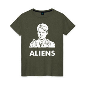 Женская футболка хлопок с принтом Aliens в Екатеринбурге, 100% хлопок | прямой крой, круглый вырез горловины, длина до линии бедер, слегка спущенное плечо | fox | mulder | the x files | малдер | фокс
