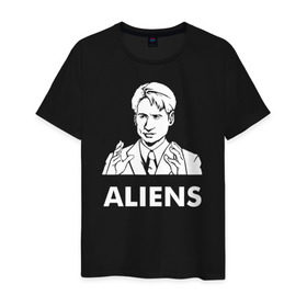 Мужская футболка хлопок с принтом Aliens в Екатеринбурге, 100% хлопок | прямой крой, круглый вырез горловины, длина до линии бедер, слегка спущенное плечо. | fox | mulder | the x files | малдер | фокс