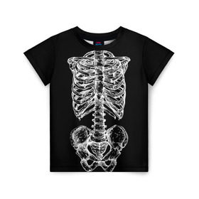 Детская футболка 3D с принтом Скелет в Екатеринбурге, 100% гипоаллергенный полиэфир | прямой крой, круглый вырез горловины, длина до линии бедер, чуть спущенное плечо, ткань немного тянется | Тематика изображения на принте: скелет