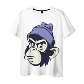 Мужская футболка 3D с принтом Обезьяна в шапке в Екатеринбурге, 100% полиэфир | прямой крой, круглый вырез горловины, длина до линии бедер | мода | обезьяна | хипстер | шапка