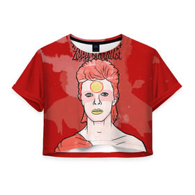 Женская футболка 3D укороченная с принтом Ziggy Stardust в Екатеринбурге, 100% полиэстер | круглая горловина, длина футболки до линии талии, рукава с отворотами | bowie | david | ziggy stardust | боуи | дэвид | музыкант | певец | рок