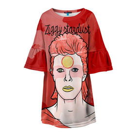 Детское платье 3D с принтом Ziggy Stardust в Екатеринбурге, 100% полиэстер | прямой силуэт, чуть расширенный к низу. Круглая горловина, на рукавах — воланы | bowie | david | ziggy stardust | боуи | дэвид | музыкант | певец | рок