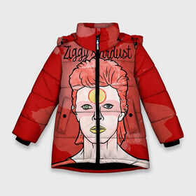 Зимняя куртка для девочек 3D с принтом Ziggy Stardust в Екатеринбурге, ткань верха — 100% полиэстер; подклад — 100% полиэстер, утеплитель — 100% полиэстер. | длина ниже бедра, удлиненная спинка, воротник стойка и отстегивающийся капюшон. Есть боковые карманы с листочкой на кнопках, утяжки по низу изделия и внутренний карман на молнии. 

Предусмотрены светоотражающий принт на спинке, радужный светоотражающий элемент на пуллере молнии и на резинке для утяжки. | bowie | david | ziggy stardust | боуи | дэвид | музыкант | певец | рок