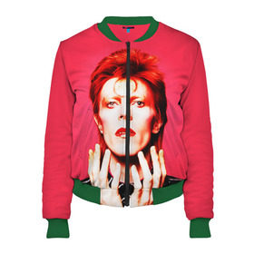 Женский бомбер 3D с принтом Ziggy Stardust в Екатеринбурге, 100% полиэстер | застегивается на молнию, по бокам два кармана без застежек, мягкие манжеты, по низу бомбера и на воротнике — эластичная резинка | bowie | david | ziggy stardust | боуи | дэвид | музыкант | певец | рок