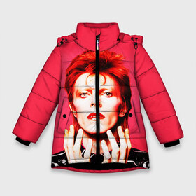 Зимняя куртка для девочек 3D с принтом Ziggy Stardust в Екатеринбурге, ткань верха — 100% полиэстер; подклад — 100% полиэстер, утеплитель — 100% полиэстер. | длина ниже бедра, удлиненная спинка, воротник стойка и отстегивающийся капюшон. Есть боковые карманы с листочкой на кнопках, утяжки по низу изделия и внутренний карман на молнии. 

Предусмотрены светоотражающий принт на спинке, радужный светоотражающий элемент на пуллере молнии и на резинке для утяжки. | bowie | david | ziggy stardust | боуи | дэвид | музыкант | певец | рок