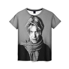 Женская футболка 3D с принтом Дэвид Боуи в Екатеринбурге, 100% полиэфир ( синтетическое хлопкоподобное полотно) | прямой крой, круглый вырез горловины, длина до линии бедер | bowie | david | боуи | дэвид | музыкант | певец | рок