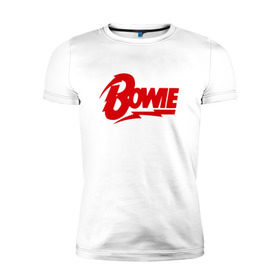 Мужская футболка премиум с принтом Bowie надпись в Екатеринбурге, 92% хлопок, 8% лайкра | приталенный силуэт, круглый вырез ворота, длина до линии бедра, короткий рукав | Тематика изображения на принте: bowie | david | боуи | дэвид | музыкант | певец | рок