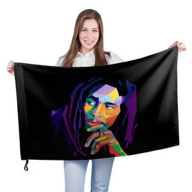 Флаг 3D с принтом Боб Марли в Екатеринбурге, 100% полиэстер | плотность ткани — 95 г/м2, размер — 67 х 109 см. Принт наносится с одной стороны | bob marley | боб марли | поп арт | регги
