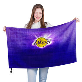 Флаг 3D с принтом Los Angeles Lakers в Екатеринбурге, 100% полиэстер | плотность ткани — 95 г/м2, размер — 67 х 109 см. Принт наносится с одной стороны | basketball | la | lakers | los angeles | nba | баскет | баскетбол | баскетбольный | лейкерс | нба | спорт