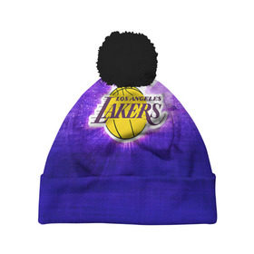Шапка 3D c помпоном с принтом Los Angeles Lakers в Екатеринбурге, 100% полиэстер | универсальный размер, печать по всей поверхности изделия | basketball | la | lakers | los angeles | nba | баскет | баскетбол | баскетбольный | лейкерс | нба | спорт