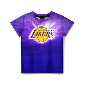 Детская футболка 3D с принтом Los Angeles Lakers в Екатеринбурге, 100% гипоаллергенный полиэфир | прямой крой, круглый вырез горловины, длина до линии бедер, чуть спущенное плечо, ткань немного тянется | basketball | la | lakers | los angeles | nba | баскет | баскетбол | баскетбольный | лейкерс | нба | спорт