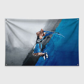 Флаг-баннер с принтом Баскетбол бросок в Екатеринбурге, 100% полиэстер | размер 67 х 109 см, плотность ткани — 95 г/м2; по краям флага есть четыре люверса для крепления | 