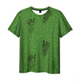 Мужская футболка 3D с принтом Следы на траве в Екатеринбурге, 100% полиэфир | прямой крой, круглый вырез горловины, длина до линии бедер | Тематика изображения на принте: следы | текстуры