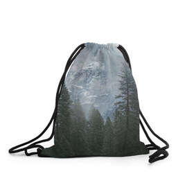 Рюкзак-мешок 3D с принтом лес в Екатеринбурге, 100% полиэстер | плотность ткани — 200 г/м2, размер — 35 х 45 см; лямки — толстые шнурки, застежка на шнуровке, без карманов и подкладки | лес | мгла | мрачность | темнота | туман