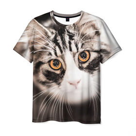 Мужская футболка 3D с принтом Кот в Екатеринбурге, 100% полиэфир | прямой крой, круглый вырез горловины, длина до линии бедер | домашняя | животное | кот | котэ | кошка