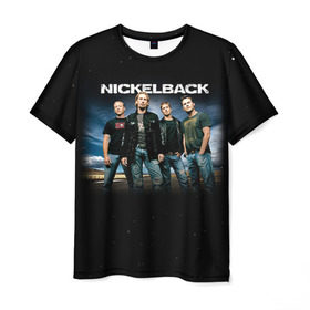 Мужская футболка 3D с принтом Nickelback в Екатеринбурге, 100% полиэфир | прямой крой, круглый вырез горловины, длина до линии бедер | nickelback | группа | никельбэк | рок