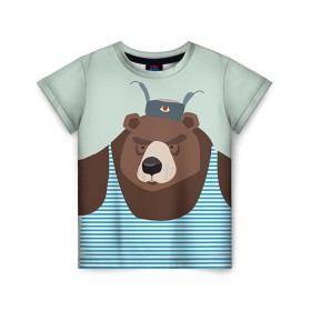 Детская футболка 3D с принтом Русский медведь в Екатеринбурге, 100% гипоаллергенный полиэфир | прямой крой, круглый вырез горловины, длина до линии бедер, чуть спущенное плечо, ткань немного тянется | 23 февраля | армия | медведь | мишка | подарок парню | россия | рф | солдат | флот | я русский